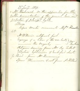 Strona z notatnika Michaela Faradaya zapowiadająca pokaz nowych rysunków fotograficznych Williama Foxa-Talbota w Royal Institution, 25 lipca 1839 r.